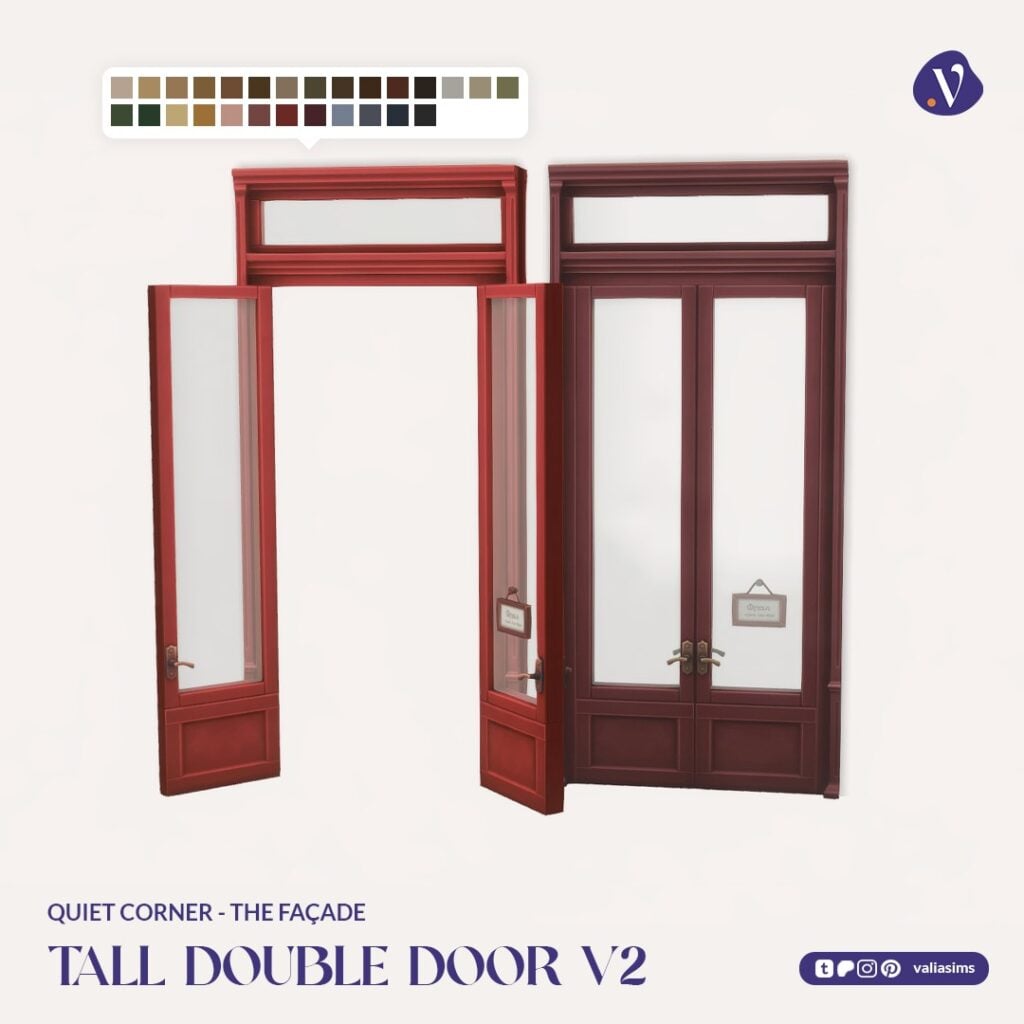 The Sims 4 Quiet Corner CC Review: A Cozy Bookshop Collection You'll Need 25 VALIA Quiet Corner The Facade Tall Double Door V2 1