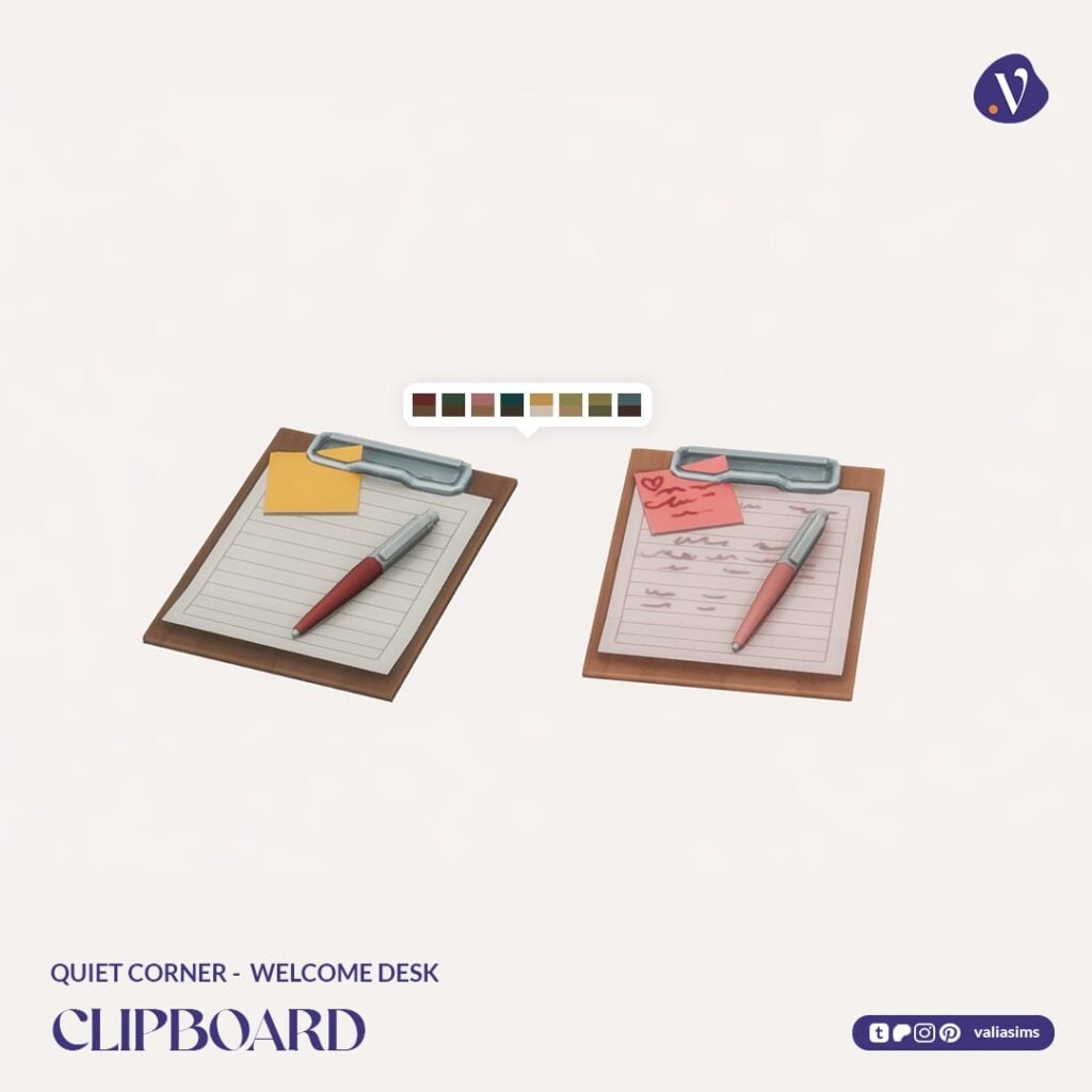 The Sims 4 Quiet Corner CC Review: A Cozy Bookshop Collection You'll Need 47 VALIA Quiet Corner Welcome Desk Clipboard 1