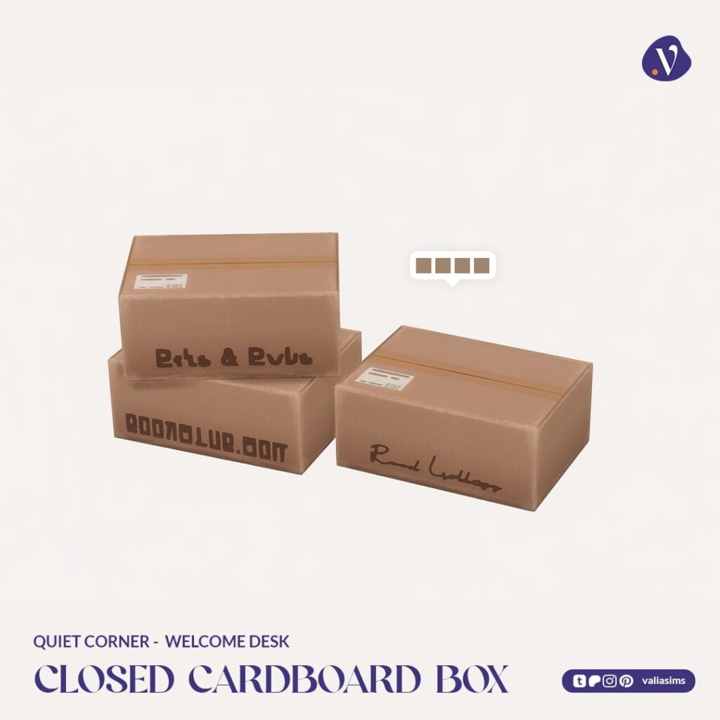 The Sims 4 Quiet Corner CC Review: A Cozy Bookshop Collection You'll Need 38 VALIA Quiet Corner Welcome Desk Delivery Closed Cardboard Box 1