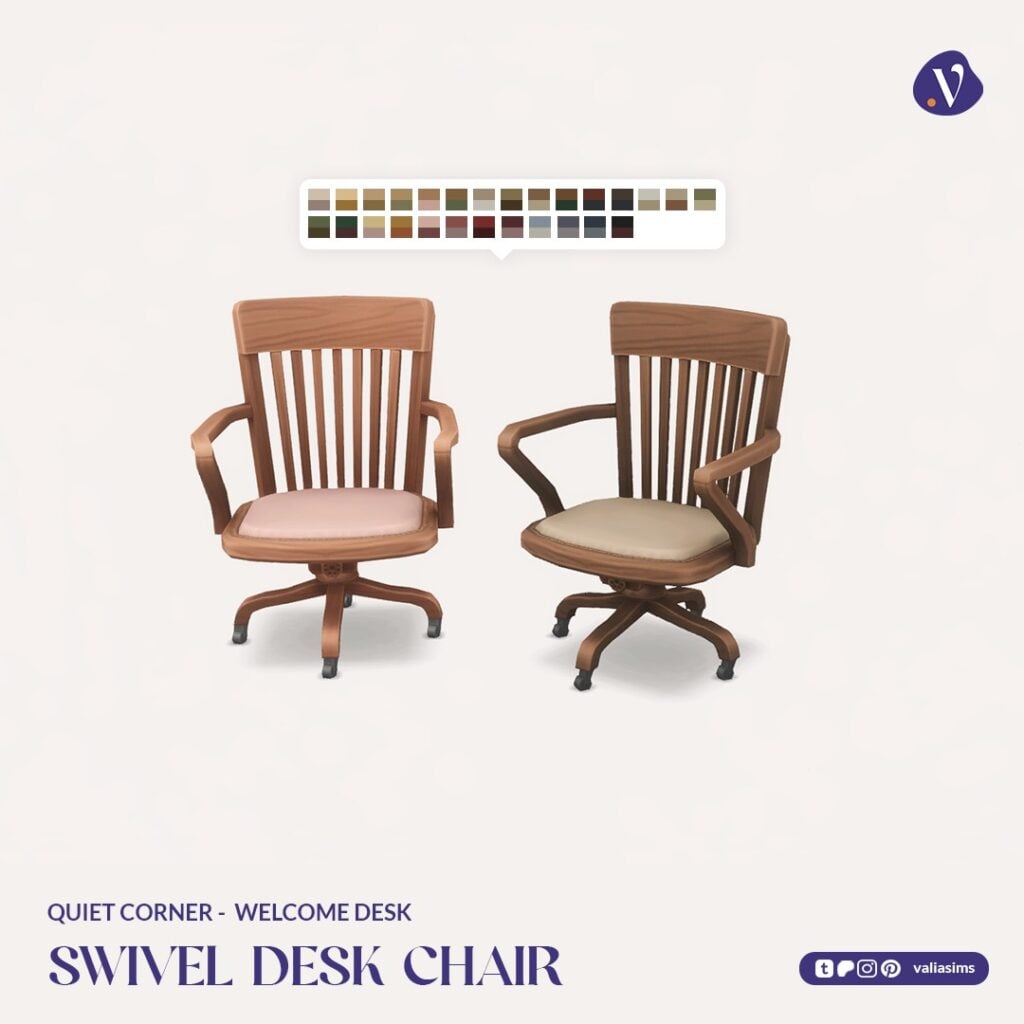 The Sims 4 Quiet Corner CC Review: A Cozy Bookshop Collection You'll Need 50 VALIA Quiet Corner Welcome Desk Swivel Desk Chair 1