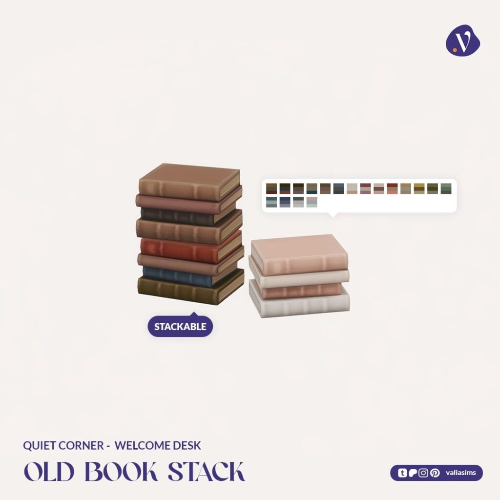 The Sims 4 Quiet Corner CC Review: A Cozy Bookshop Collection You'll Need 42 VALIA Quiet Corner Welcome Desk Swivel Desk Old Book Stack 1