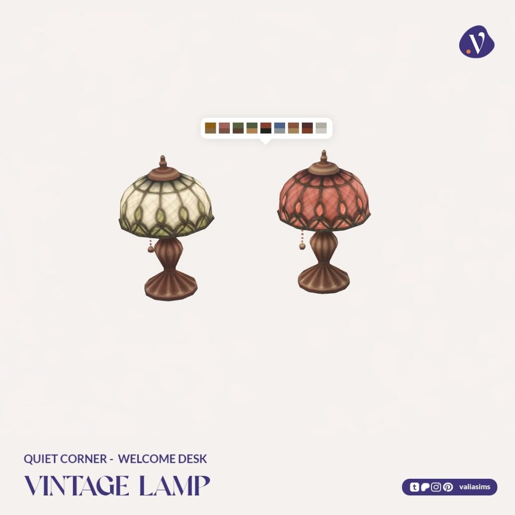 The Sims 4 Quiet Corner CC Review: A Cozy Bookshop Collection You'll Need 54 VALIA Quiet Corner Welcome Desk Vintage Lamp 1
