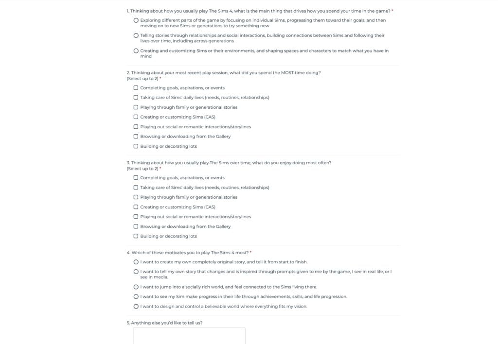 sims 4 player survey
