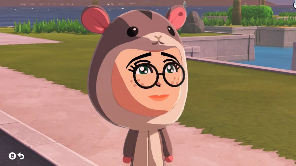 Tomodachi Life, a screenshot of a Mii dressed up as a hamster