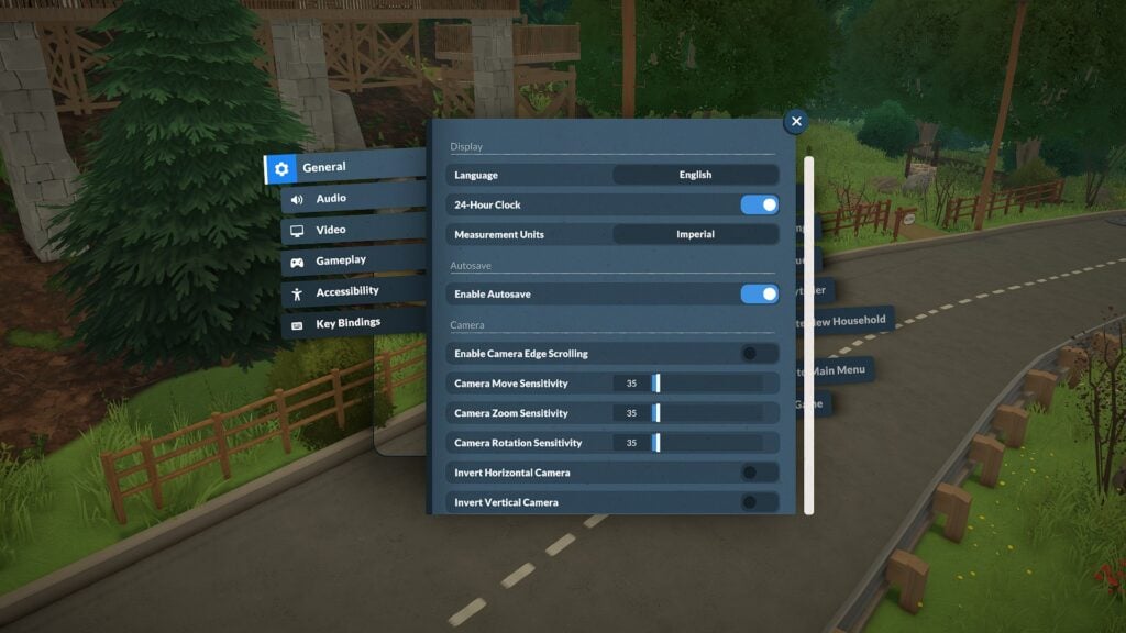 Paralives Controls Guide: Keyboard Shortcuts, Camera Controls, and Keybindings 1 Paralives controls general settings menu with camera sensitivity, edge scrolling, and gameplay customization options