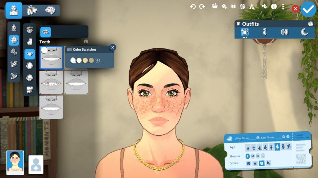 Paramaker Sliders in Paralives: Essential Guide to Character Customization 7 Paramaker Sliders in Paralives displaying teeth presets, customizable tooth colors, and detailed dental options
