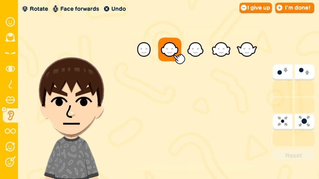 Mii Maker Comparison: From Miitopia to Tomodachi Life 20 The ear category in Tomodachi Life: Living the Dream's Mii Maker.