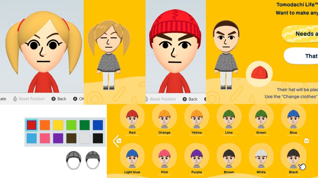 Mii Maker Comparison: From Miitopia to Tomodachi Life 21 Image showcasing how favorite color gets removed from hairstyles when transferring Miis to Tomodachi Life: Living the Dream.