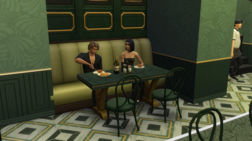 Sims 4 Dine Out enjoying dessert