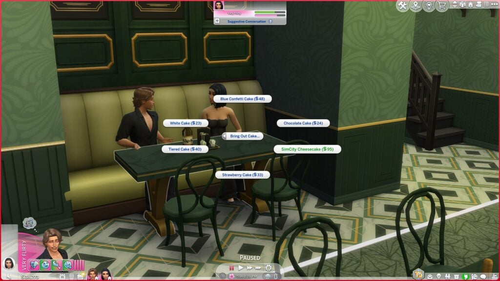 Sims 4 Dine Out ordered SimsCity cheesecake for dessert