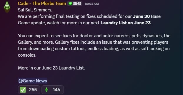 sims 4 june update teaser msg