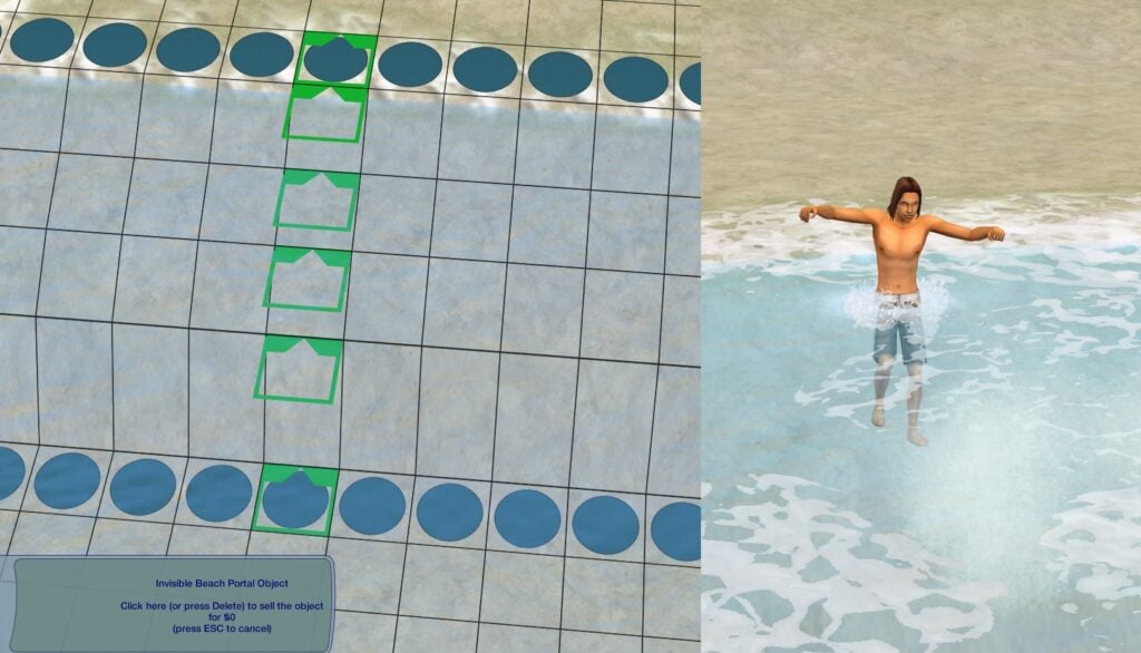 GUIDE: How To Use The Sims 2 Portals In Builds For Fun And Immersion 20 A picture of a grabbed Beach Portal, alongside with its in-game use.