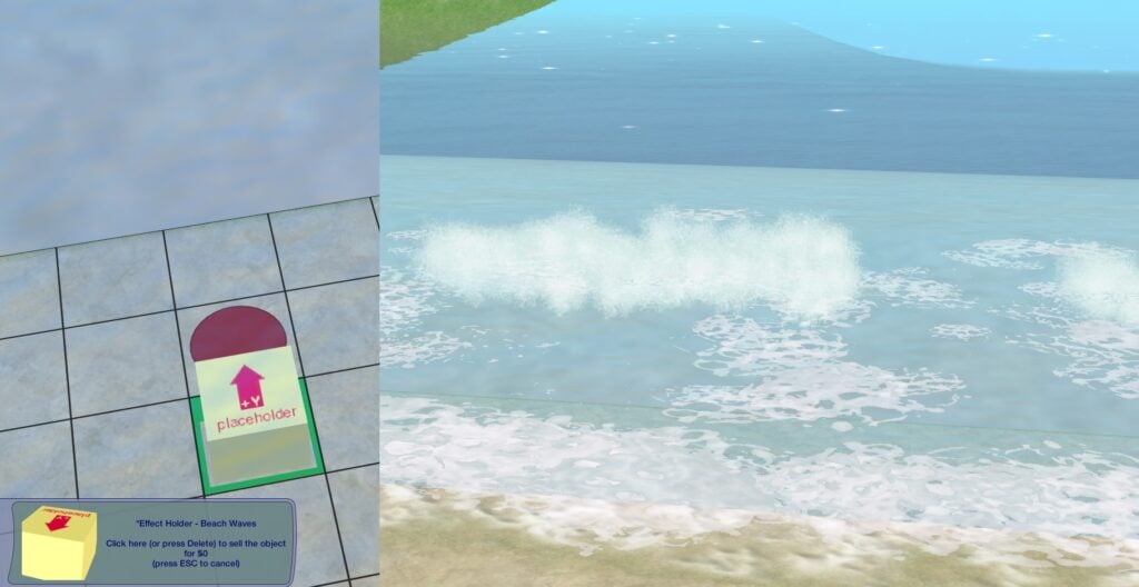 GUIDE: How To Use The Sims 2 Portals In Builds For Fun And Immersion 21 A picture of a grabbed Wave Effect Holder, alongside with in-game wave effect it makes.