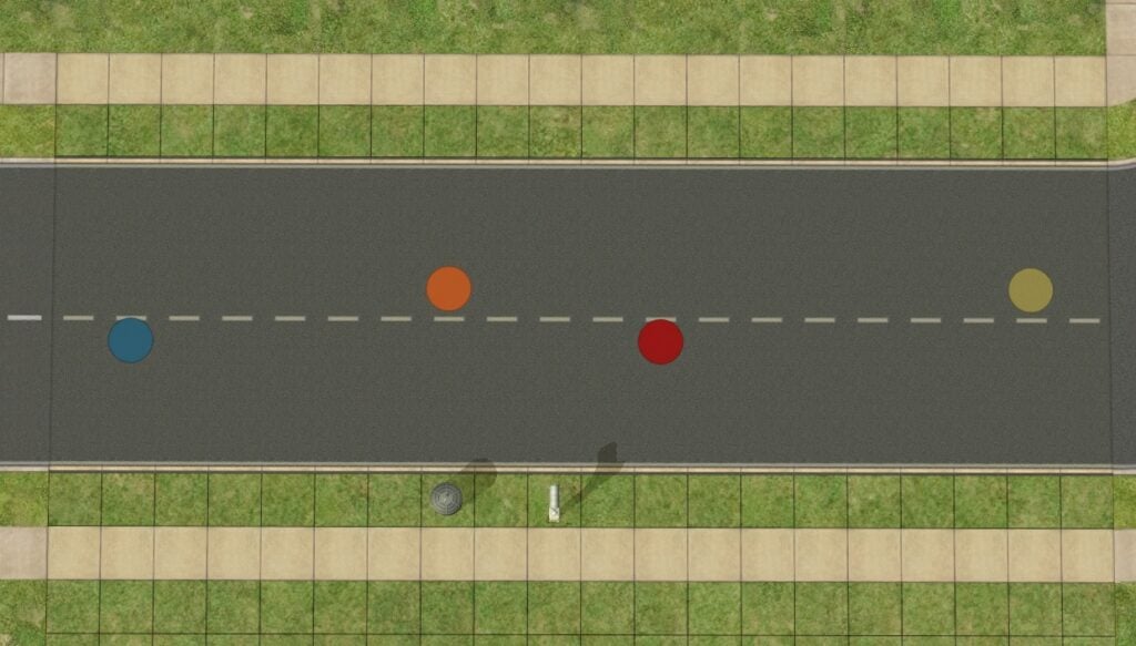 GUIDE: How To Use The Sims 2 Portals In Builds For Fun And Immersion 12 The various Car Portal locations marked with various IKEA circular rugs.