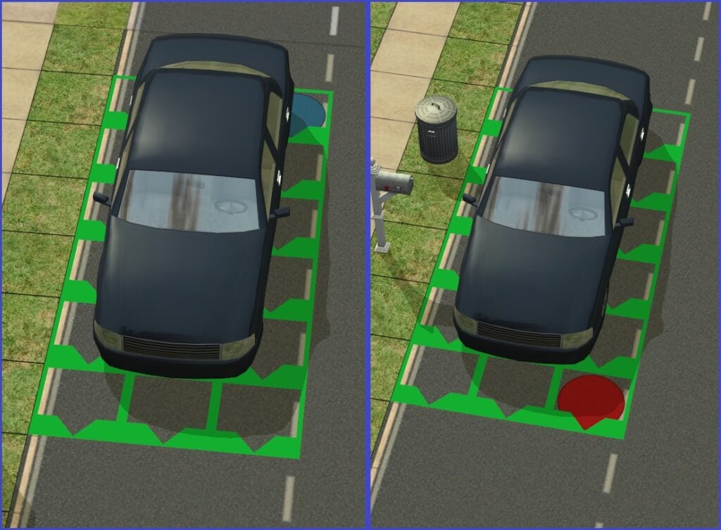 GUIDE: How To Use The Sims 2 Portals In Builds For Fun And Immersion 13 Two pictures showing a car, the first showing where the car spawns relative to the Start portal, the second shows how Stop portal usually works.