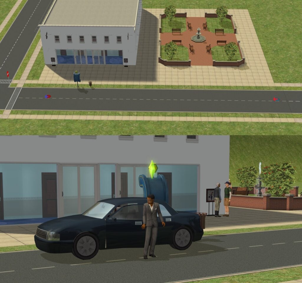 GUIDE: How To Use The Sims 2 Portals In Builds For Fun And Immersion 16 A picture showing how portals can simply be moved to have a car stop in a different spot.