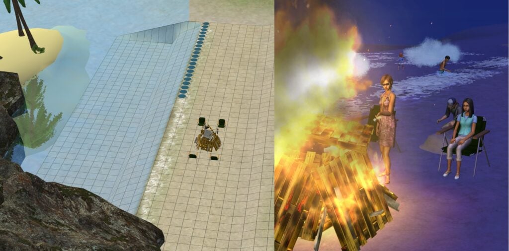 GUIDE: How To Use The Sims 2 Portals In Builds For Fun And Immersion 22 A picture showing how with Beach Portals you can limit where Sims can enter and exit water.