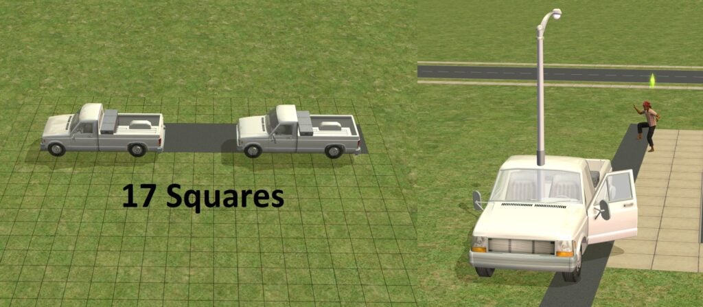 GUIDE: How To Use The Sims 2 Portals In Builds For Fun And Immersion 14 A picture showing that you should leave room for the largest car in the game, and why.
