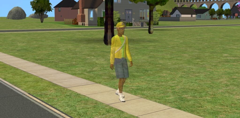 GUIDE: How To Use The Sims 2 Portals In Builds For Fun And Immersion 4 A Sim (newspaper deliverer) entering the lot, fading in.