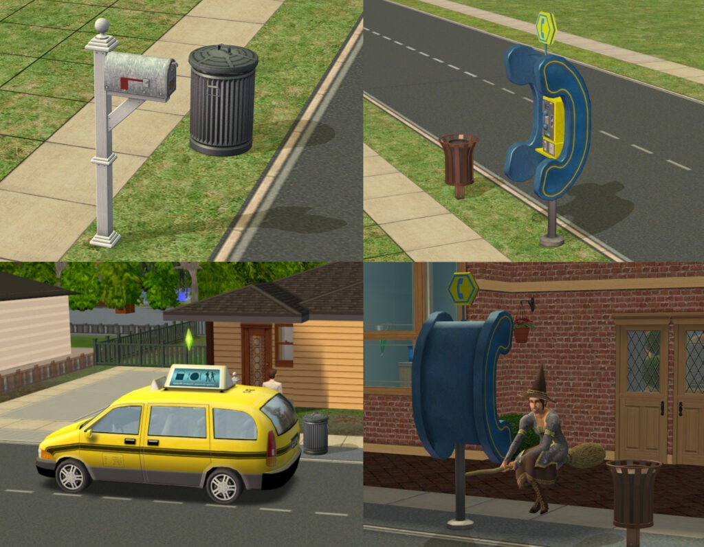 GUIDE: How To Use The Sims 2 Portals In Builds For Fun And Immersion 6 4 pictures showing that Residential mailboxes and Community phone booths also act as portals.