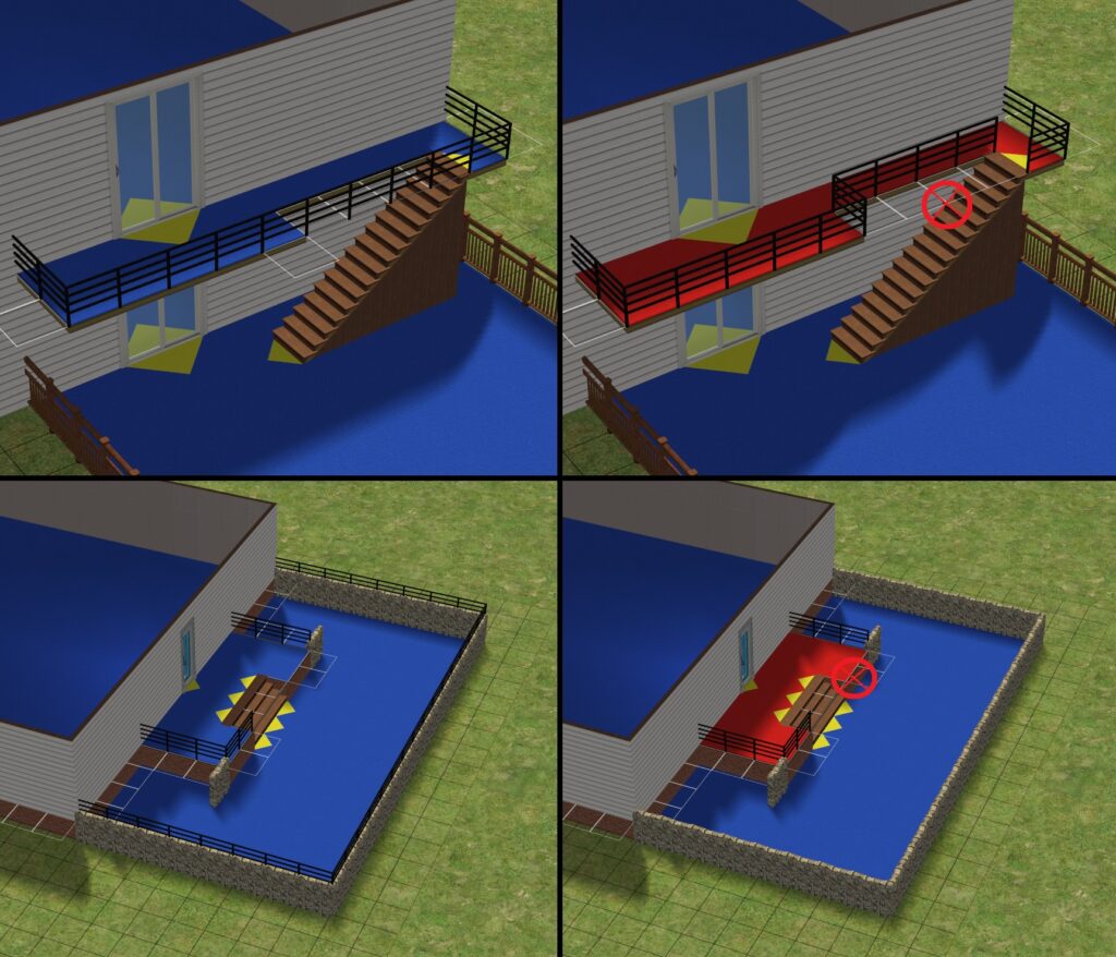 Layout example of apartment unit's decks and balconies.
