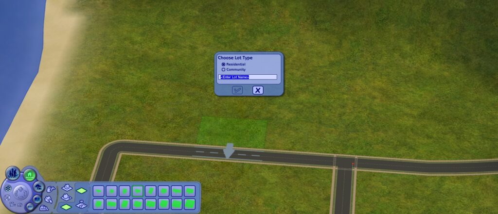 The initial selection given when placing down a new empty lot.