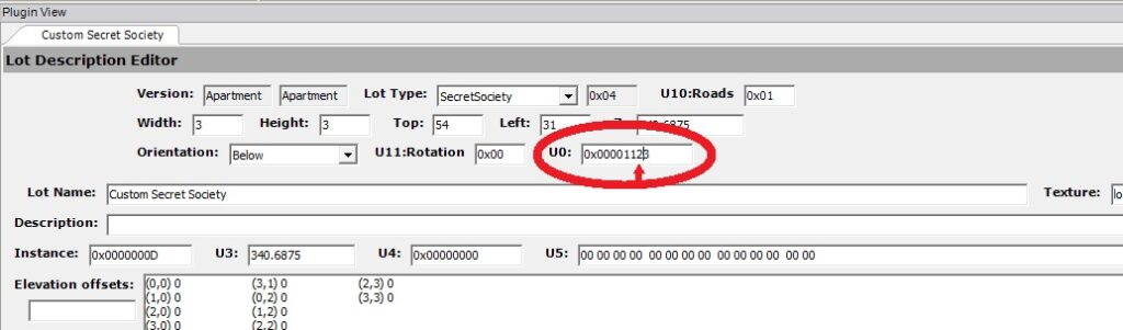 U0 field highlighted in SimPE.