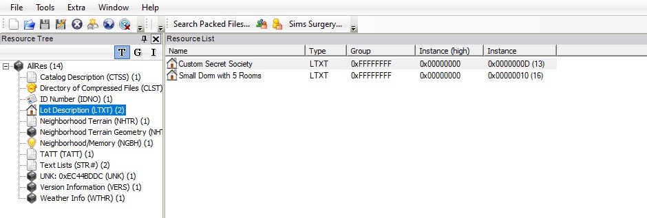 Lot Description selection in SimPE.
