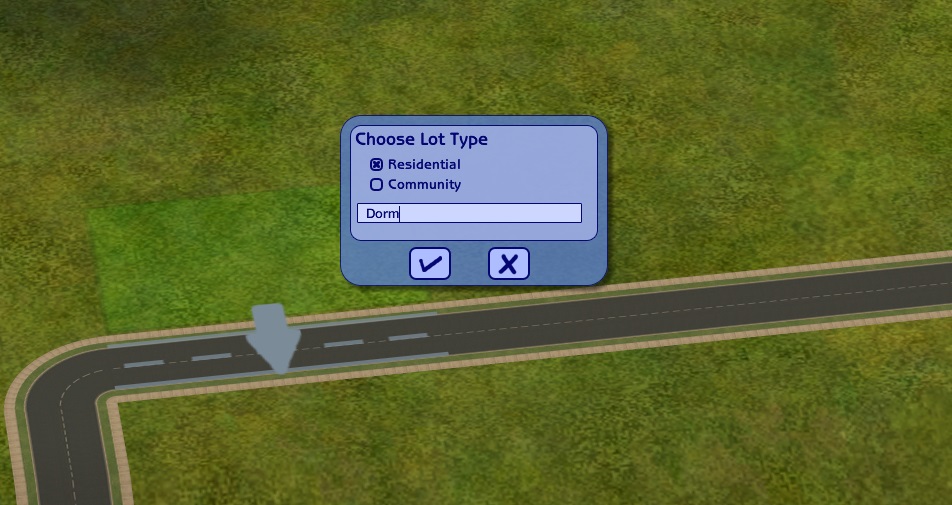Placing down a new lot to start building a Dorm.