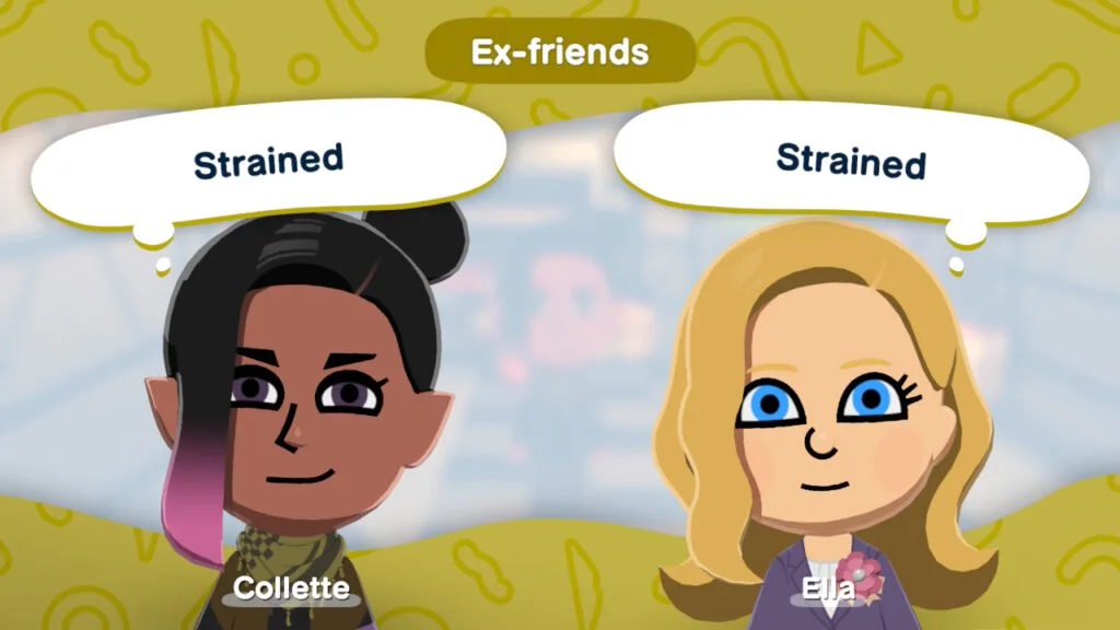 Two Miis become ex-friends after a Tomodachi Life Fight in Living the Dream