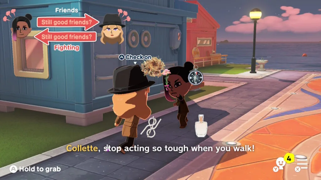 Miis throwing things at each other in a Tomodachi life fight