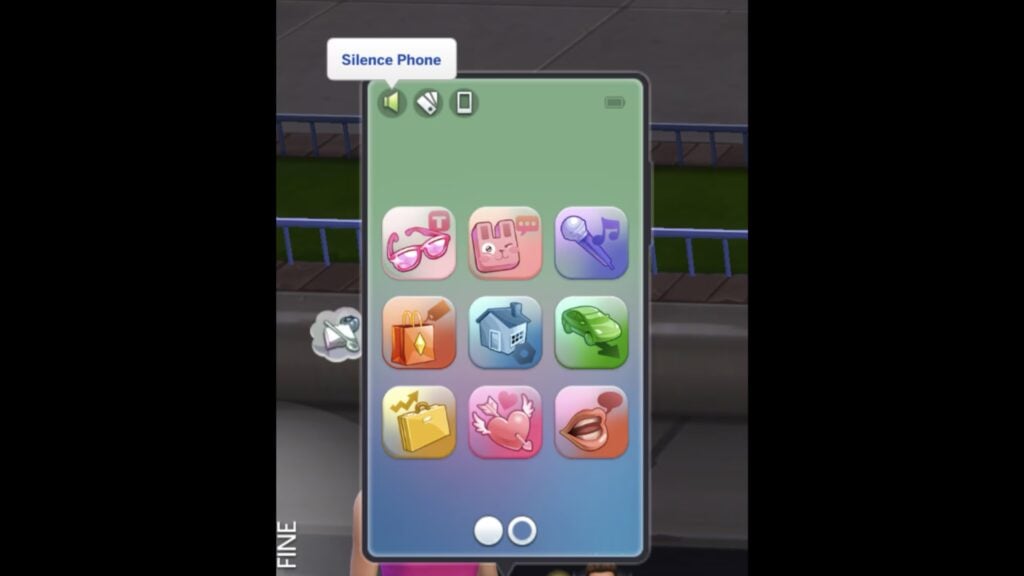 The Sims 4 Laundry List: Fixes Coming In Next Game Patch (June 23rd, 2026) 3 Sims 4 phone UI showing app icons with a "Silence Phone" tooltip visible at the top of the screen.