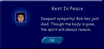 Death message in The Sims 1.