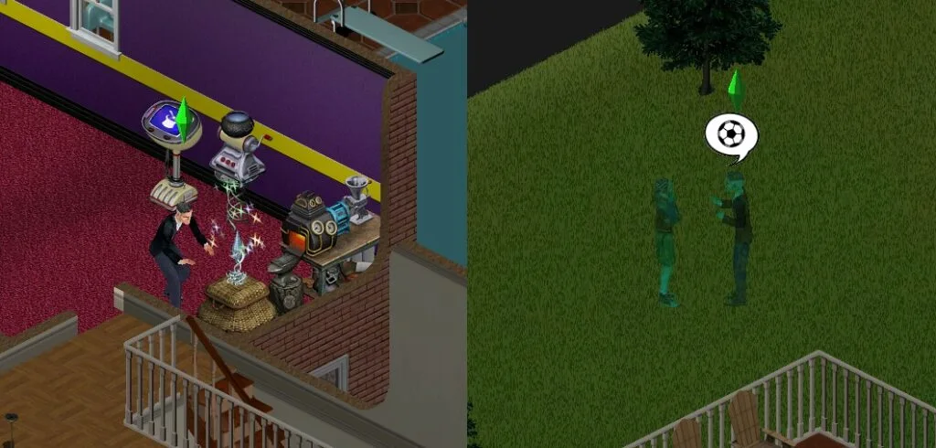 A Sim casting Shed Your Skin charm to become a ghost and talk to other ghosts.