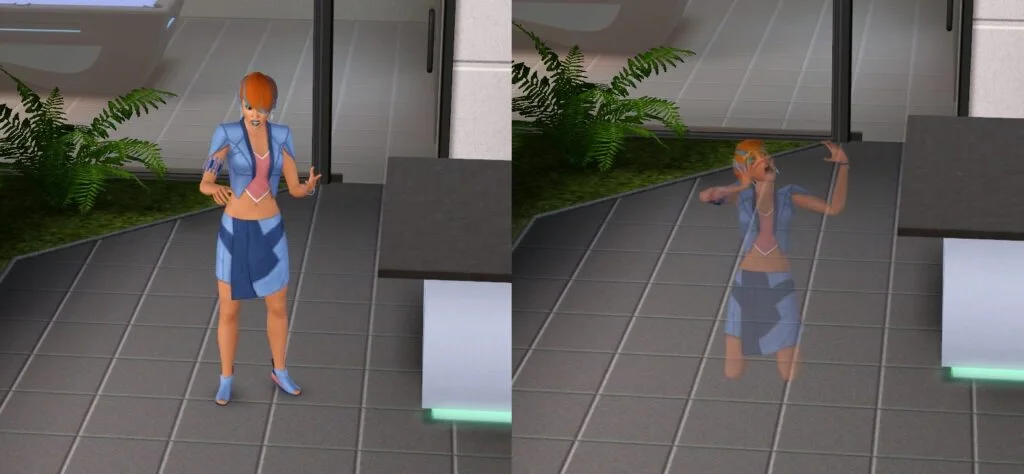 A Sim afflicted by Time Paradox Sickness succumbing to it.