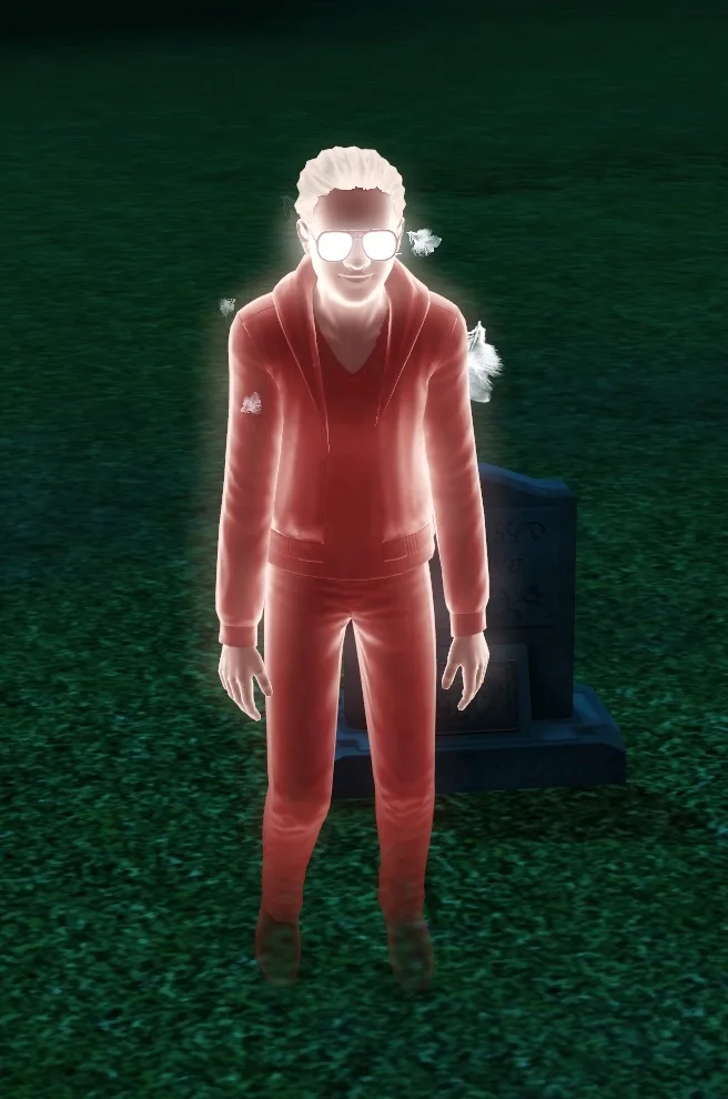 Ghost of a Sim who died by Blunt Force Trauma.