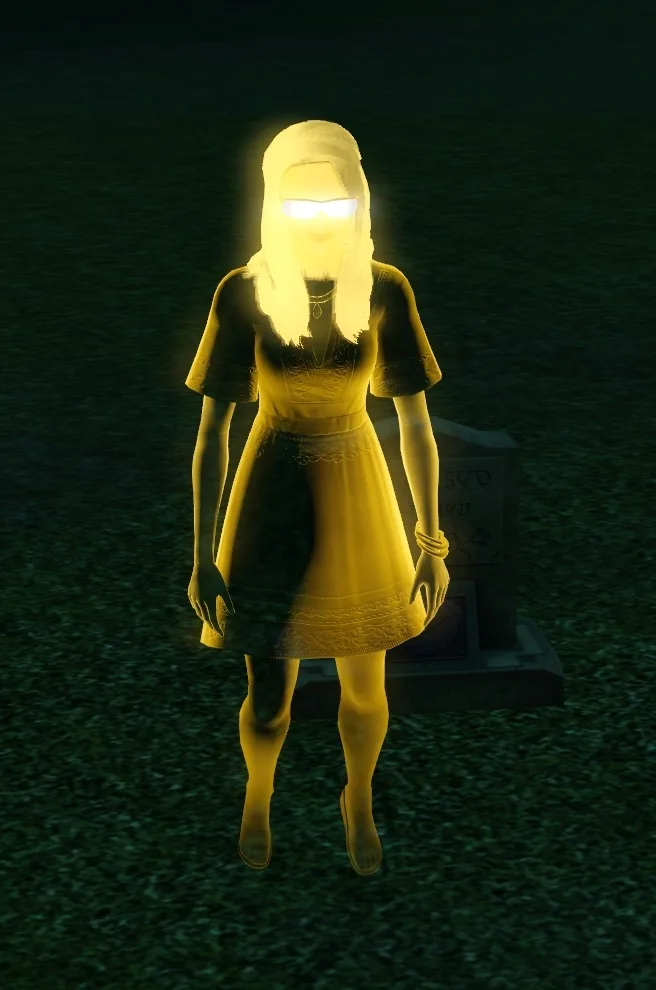 Ghost of a mermaid Sim who died by Dehyrdration.