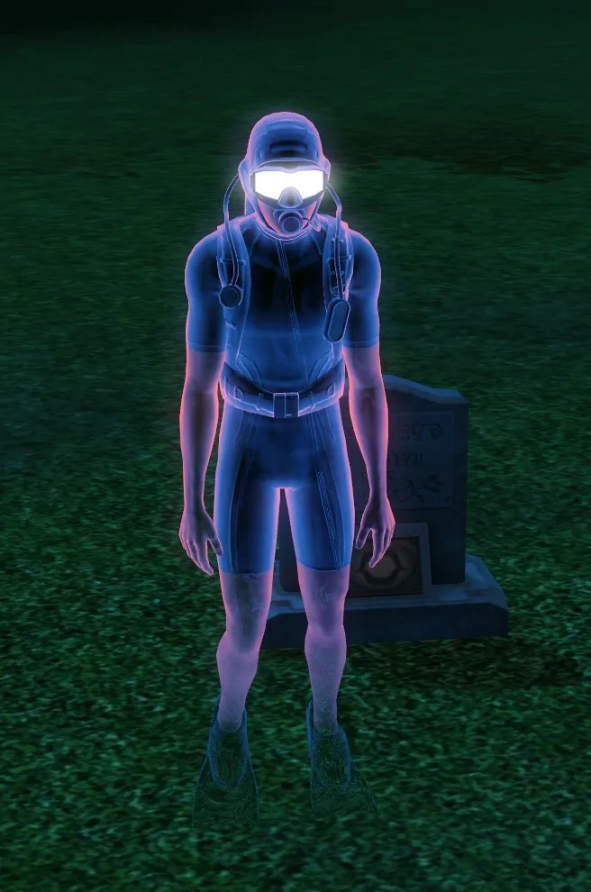 Ghost of a Sim who died by Shark Attack.