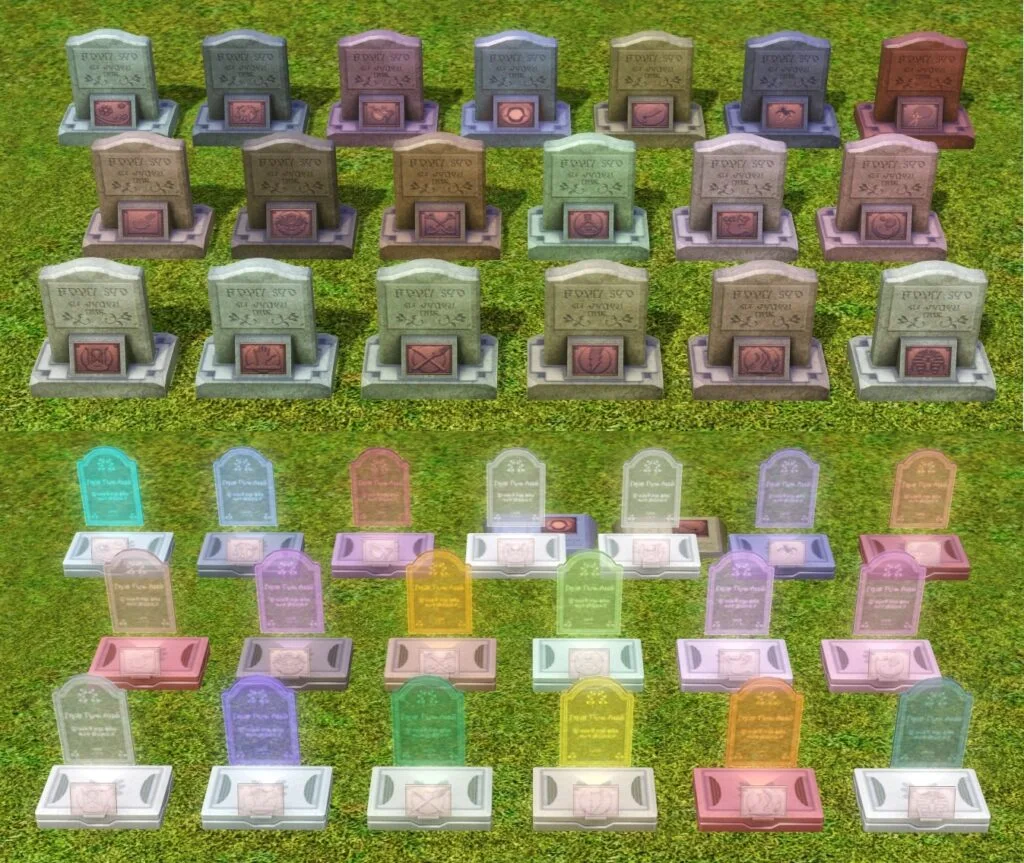 Collection of The Sims 3 gravestones.