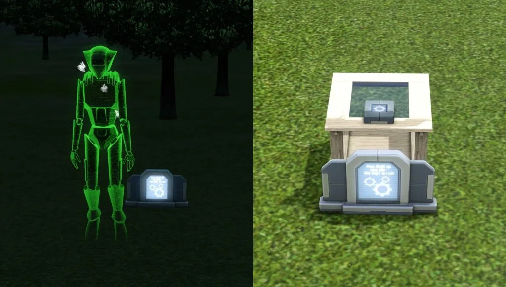 A ghost of a Plumbot alongside with Plumbot's gravestone and urn.