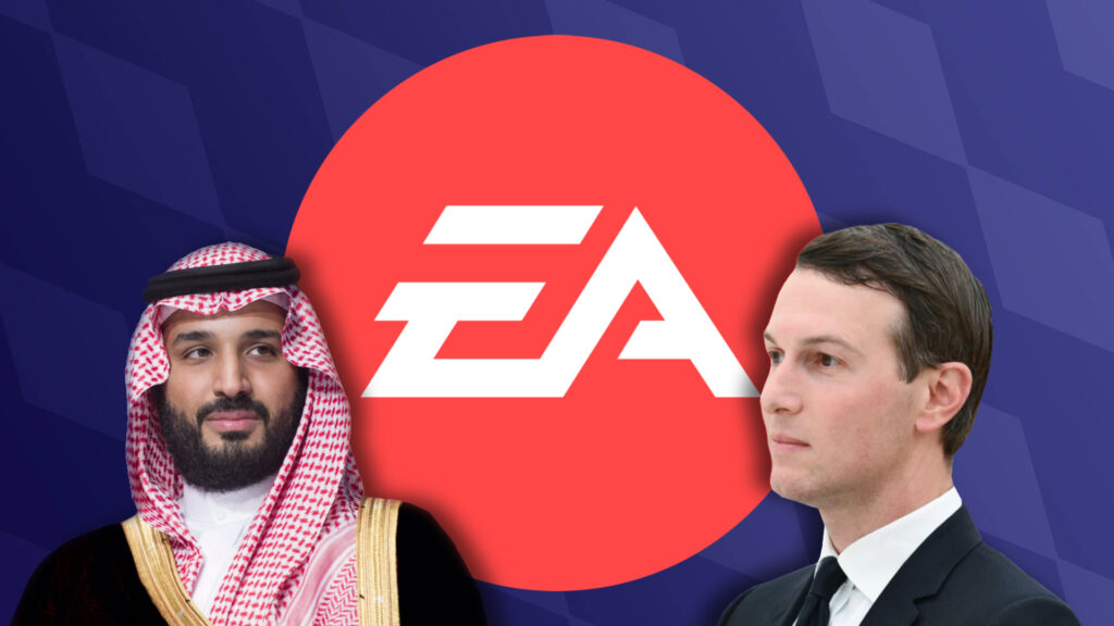 EA Buyout Splash Image
Saudi Crown Prince and Jared Kushner looming ominously next to the EA Logo.