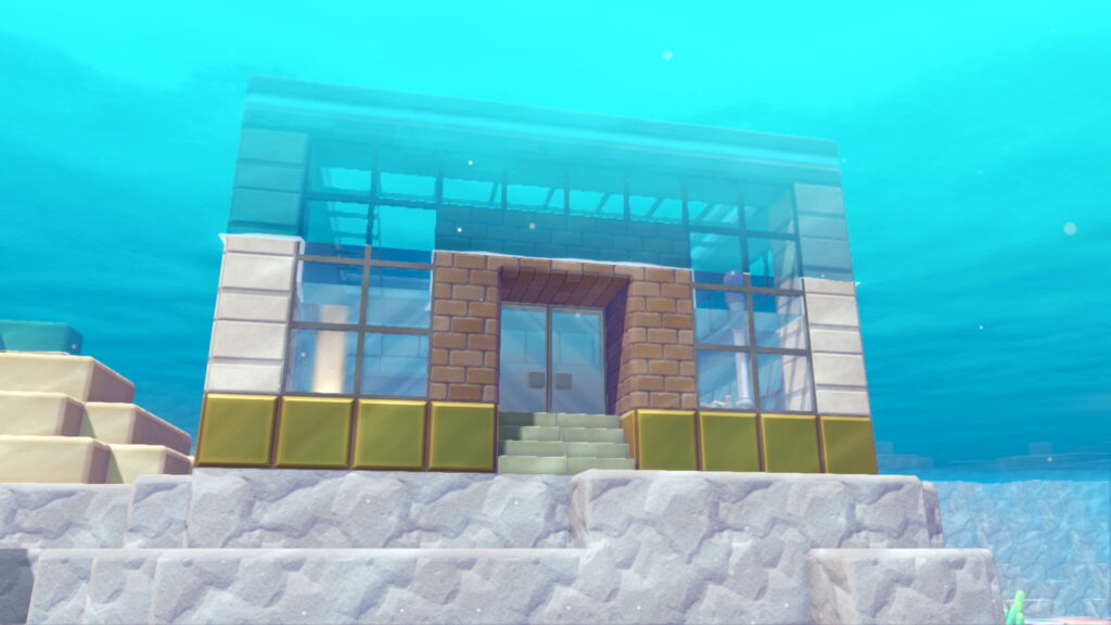 Golden and glass daycare building on Bubbly Basin Dream Island