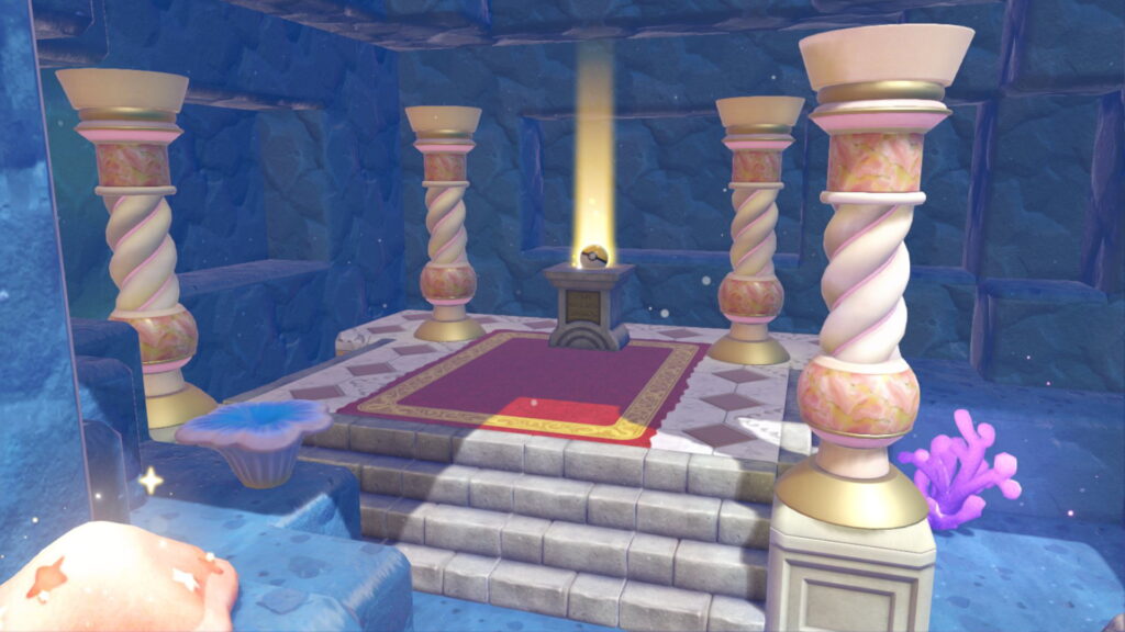 A pedestal with a poke ball on the Bubbly Basin Dream Island