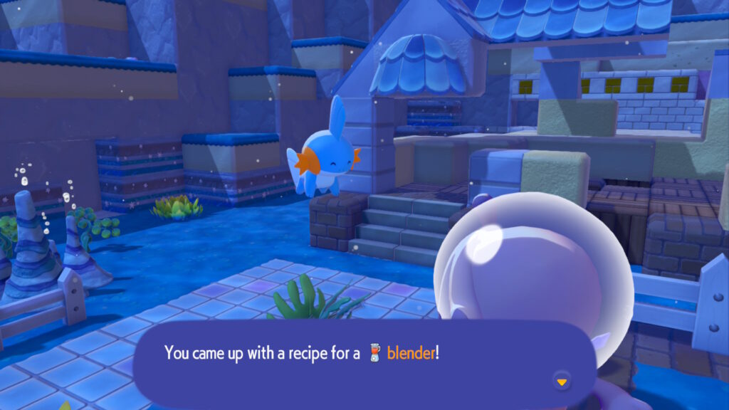 Mudkip helps you learn about blenders in Pokemon Pokopia Bubbly Basin