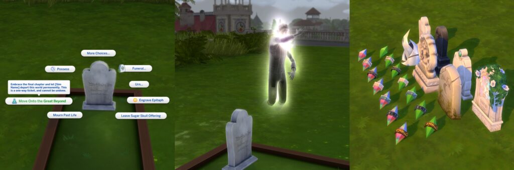 A Sim Moving Onto the Great Beyond, alongside the PlumBobs they leave behind when they do that.