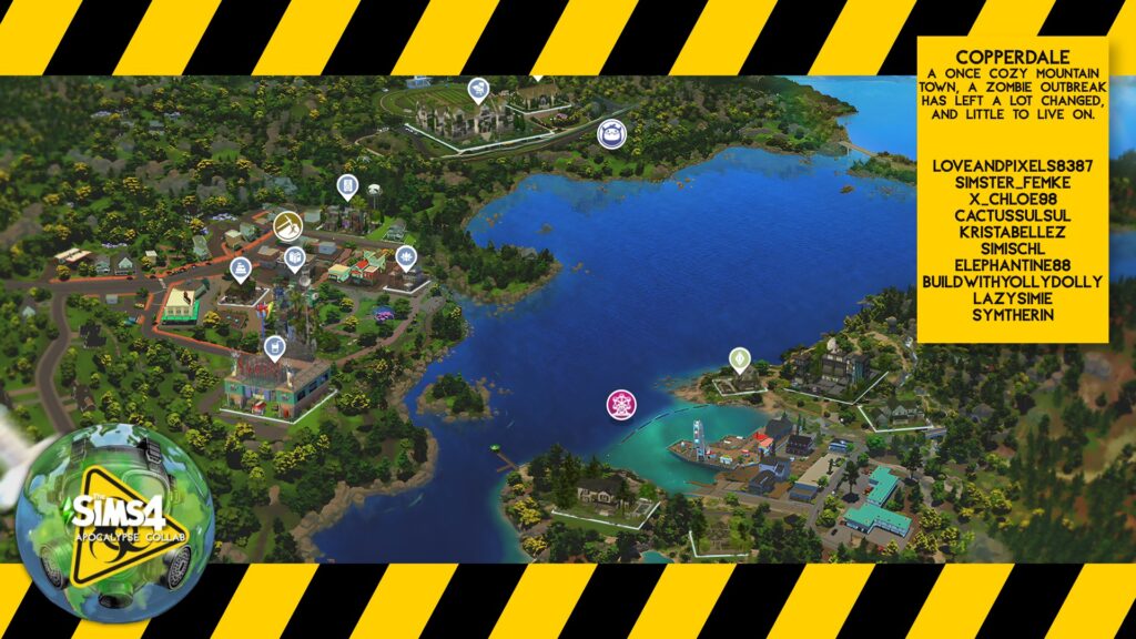 Copperdale in The Sims 4 Apocalypse Save File transformed after a zombie outbreak.